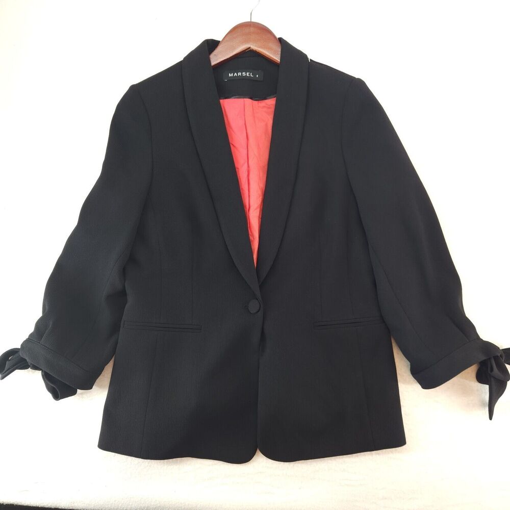 Women’s Black Blazer Coat Size 8 Tie Sleeve‎ Minimalist Chic Designer Jacket - Picture 2 of 10